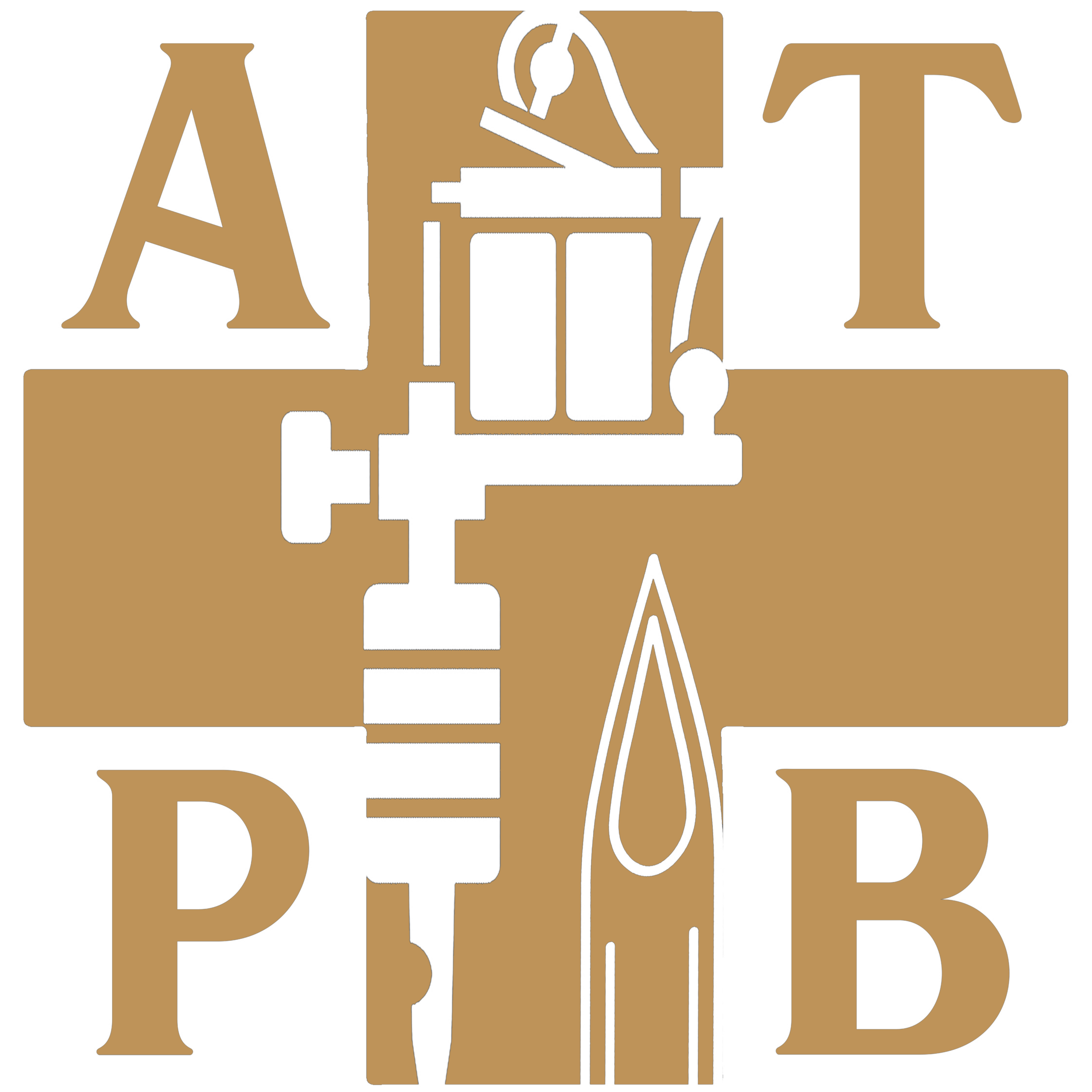 Logo der Tattoo & Piercing Ambulanz Berlin mit Tattoo-Maschine als Kreuzsymbol und Nadelmotiv für medizinische Tattoo- und Piercinghilfe